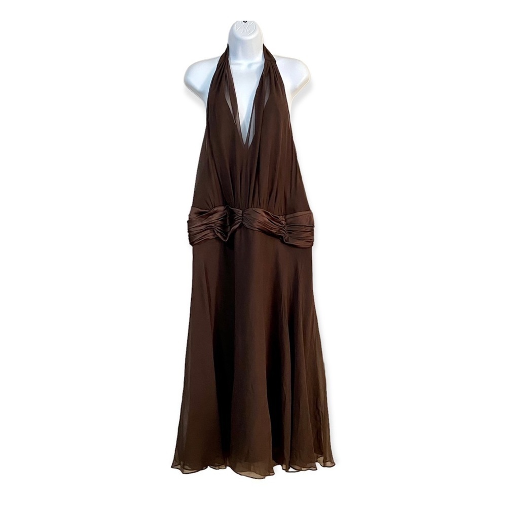 Brown Silk Halter Dress Plus Size 24W Party Cocktail Sheer Y2K Solid Whimsygoth